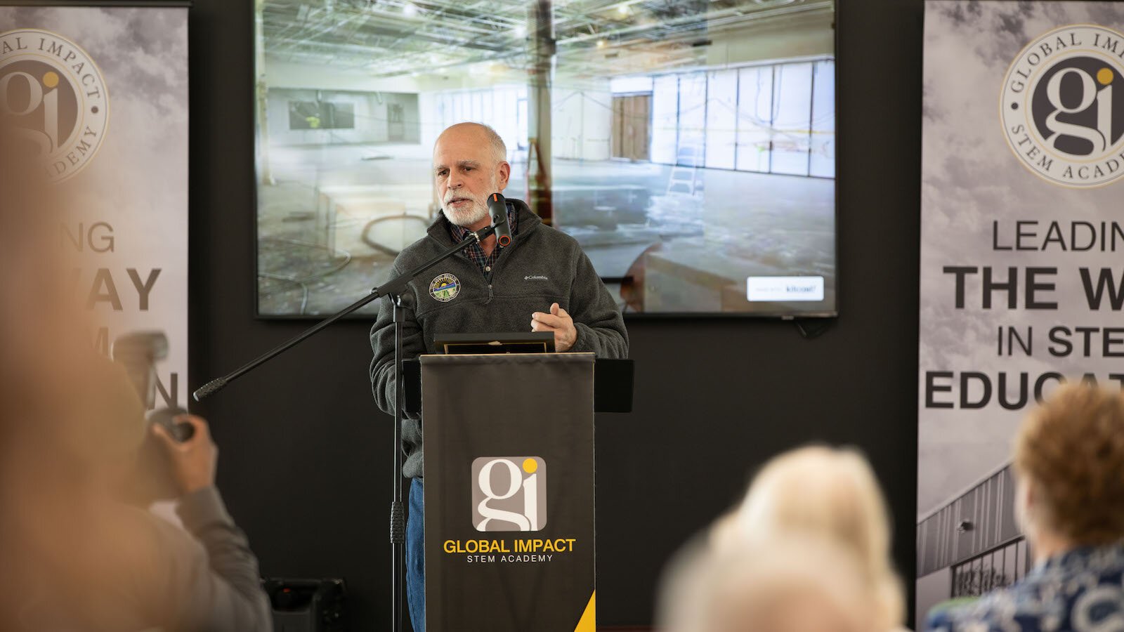 Ohio State Senator Kyle Koehler addresses the crowd at Global Impact STEM Academy's ribbon cutting ceremony on May 23. 