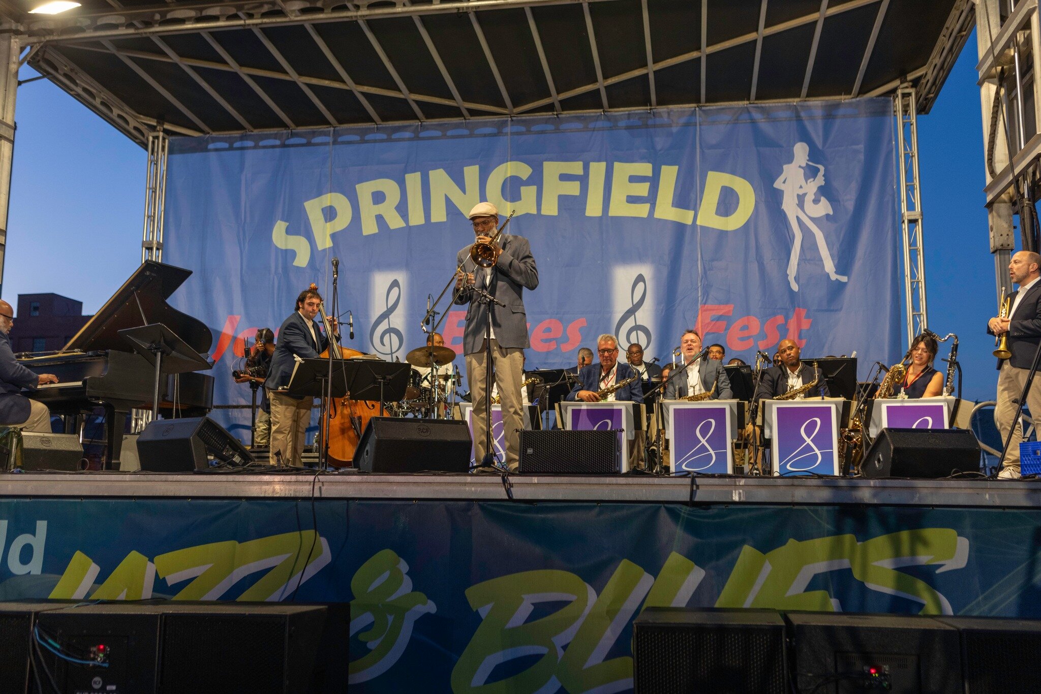 Performers on stage at the Springfield Jazz & Blues Fest