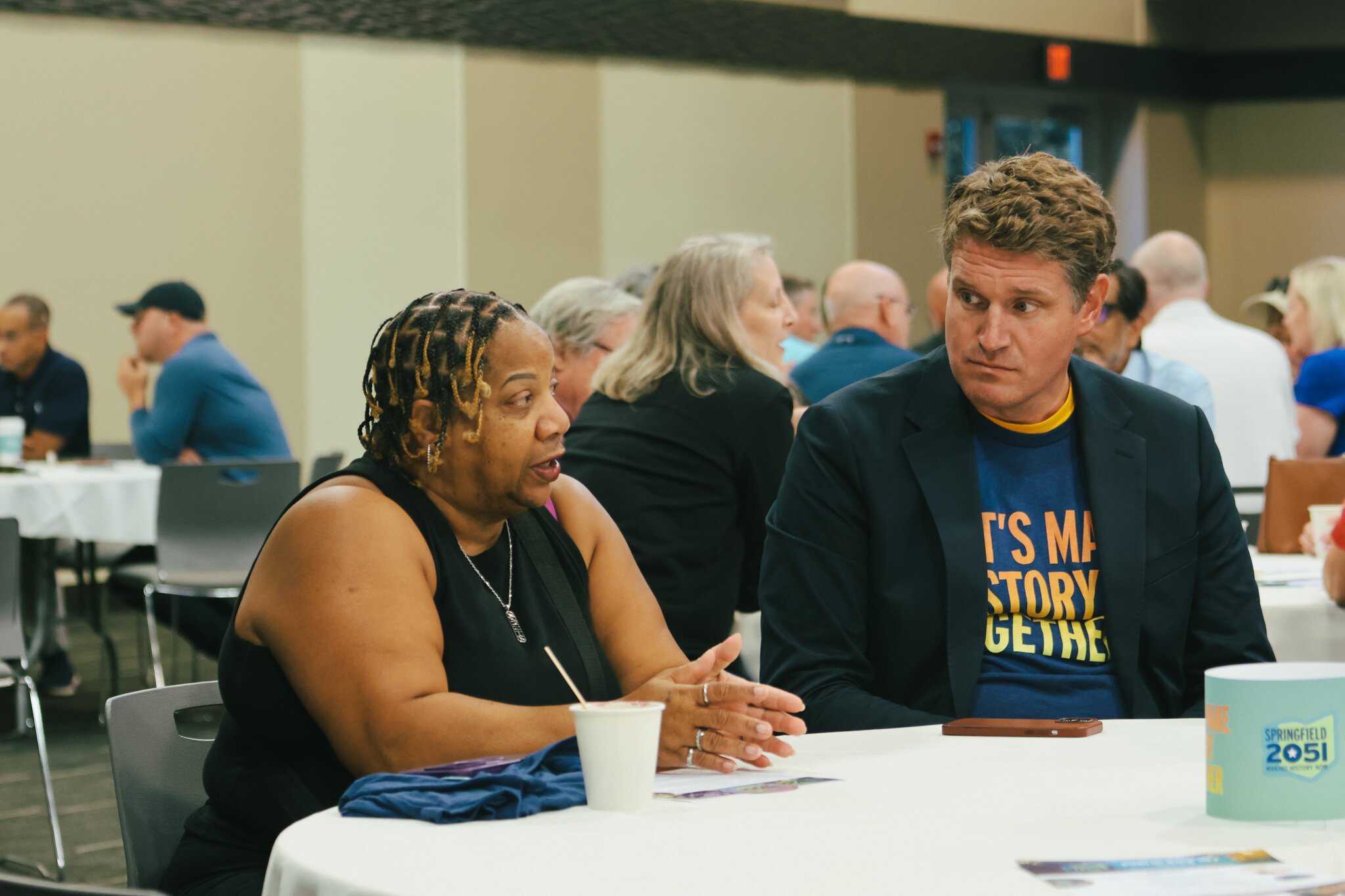  Community members talk at the kick off event for Springfield 2051.