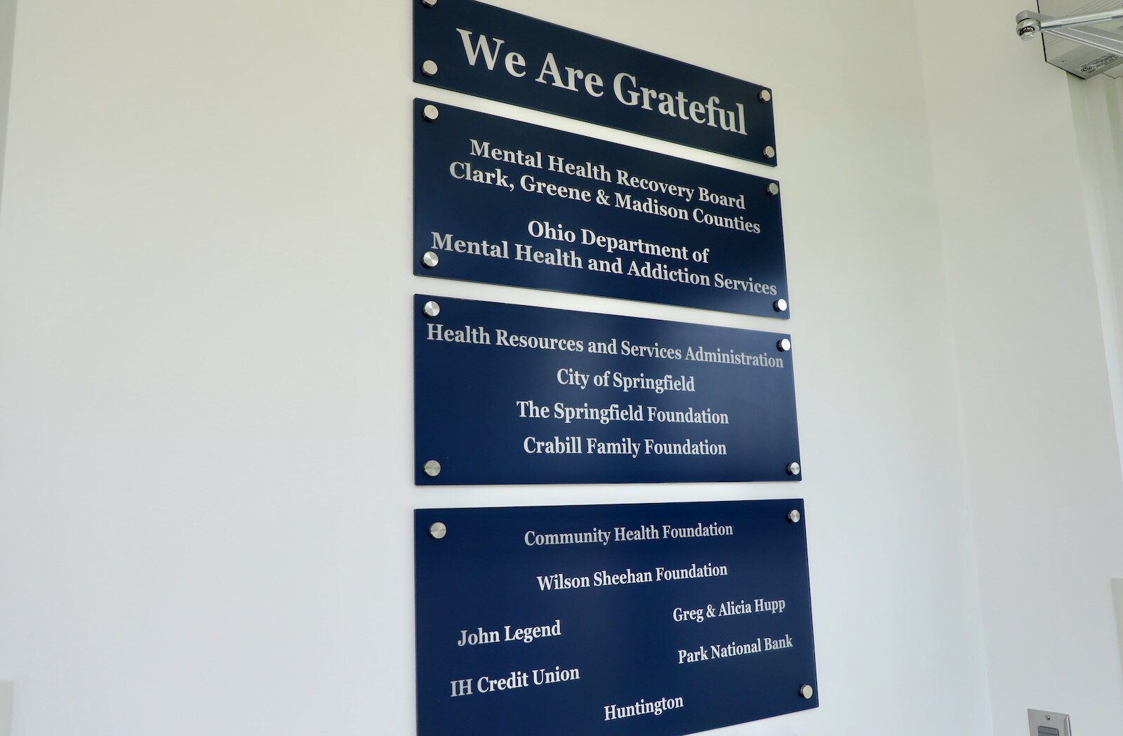 A sign at the Health Center thanking supporters.