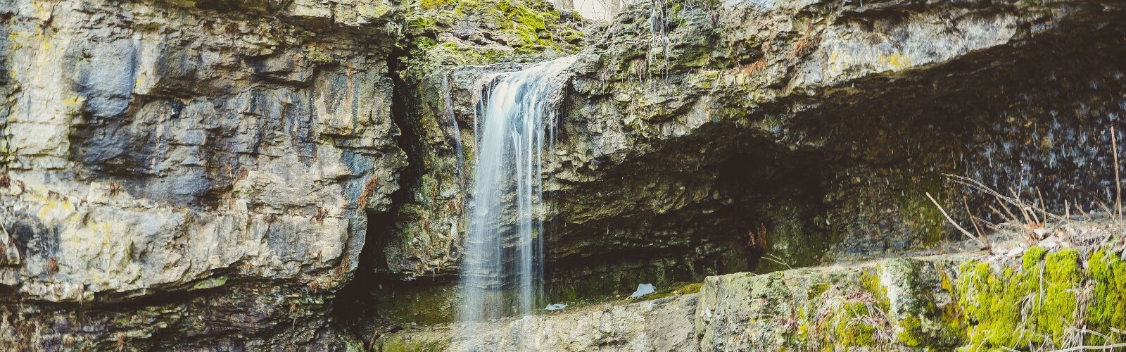 A waterfall within Ferncliff Cemetery.