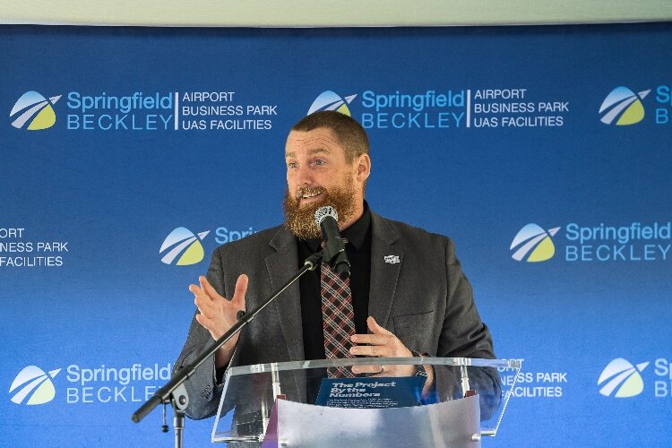 Springfield City Manager Bryan Heck was one of the many speakers at the groundbreaking ceremony for the new National Advanced Air Mobility Center of Excellence at the Springfield-Beckley Municipal Airport.