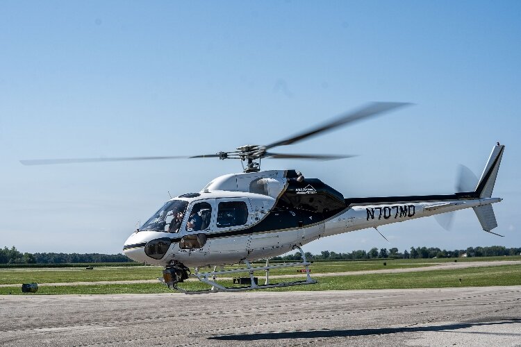 A helicopter gave rides to demonstrate the zero-visibility technology tested at the Springfield-Beckley Municipal Airport.