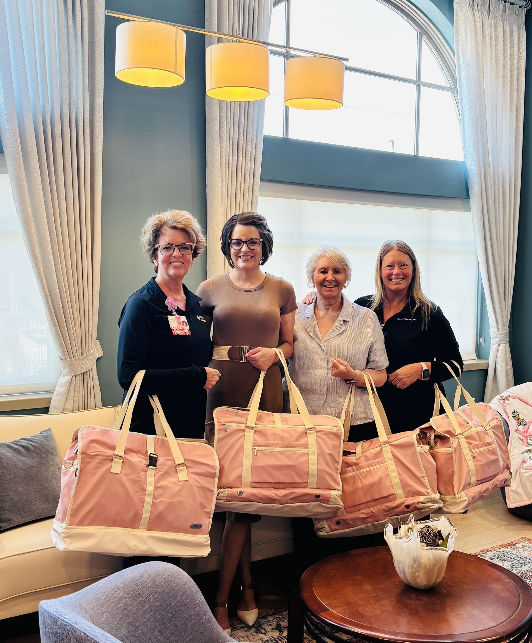 Think Pink creates special pink duffel bags filled with items specifically for patients starting chemotherapy or preparing for surgery.