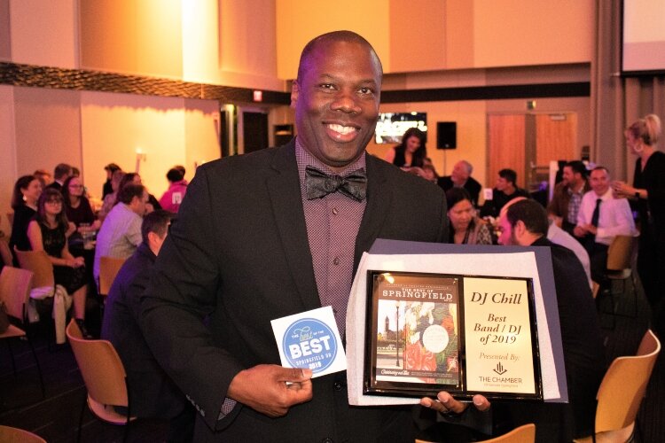 Christopher "DJ Chill" Chilton holds the Best of Springfield award he won for Best Band/DJ of 2019.