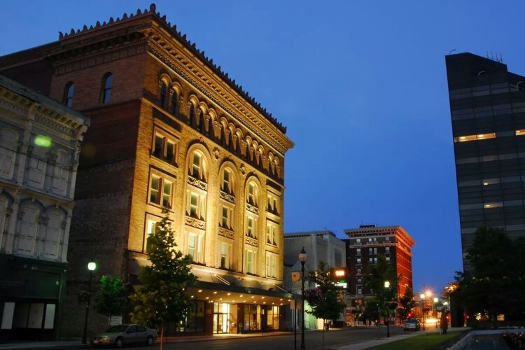 The Bushnell Building is a historic structure in Downtown Springfield that has been renovated to be a new presence and space for offices, restaurants, and events.