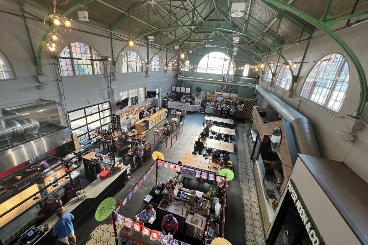 A view of COhatch Springfield - The Market from the upstairs balcony.