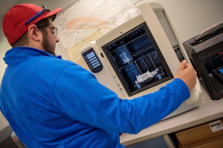 The 3-D printing lab at Clark State College is an example of the advanced manufacturing skills students can learn.