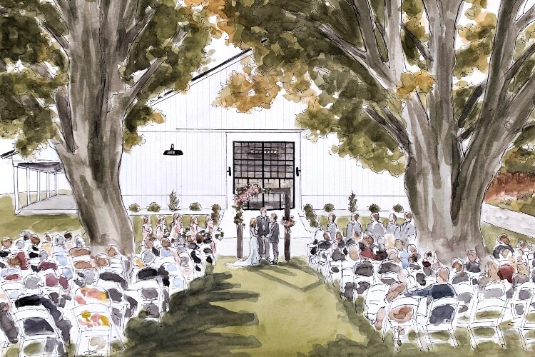 Emma Miller creates unique artwork at many weddings, painting scenes live, like this one during the recent wedding ceremony of Sidney and Levi Moell in Champaign County.