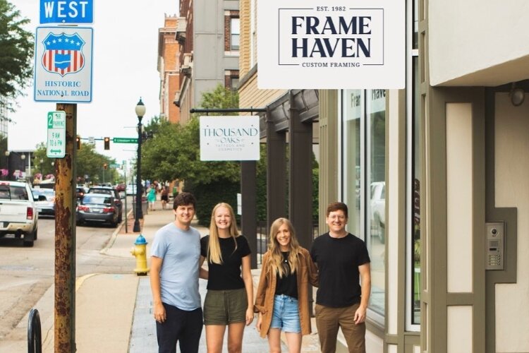 Emma Miller and Kristen Kellar - pictured with their husbands - recently took on ownership of Frame Haven.