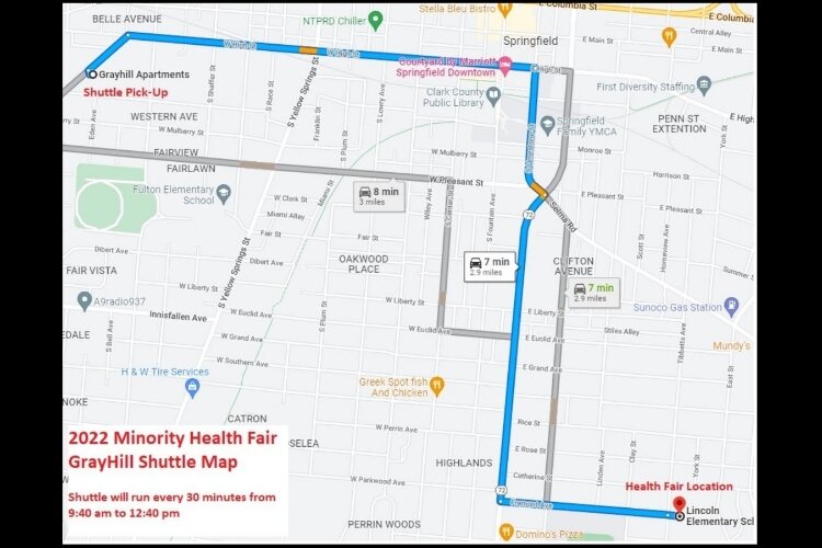 Grayhill shuttle map to the Minority Health Fair.