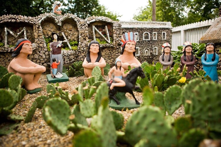 The Hartman Rock Garden is an eclectic mix of religious, historical, and entertainment figures.