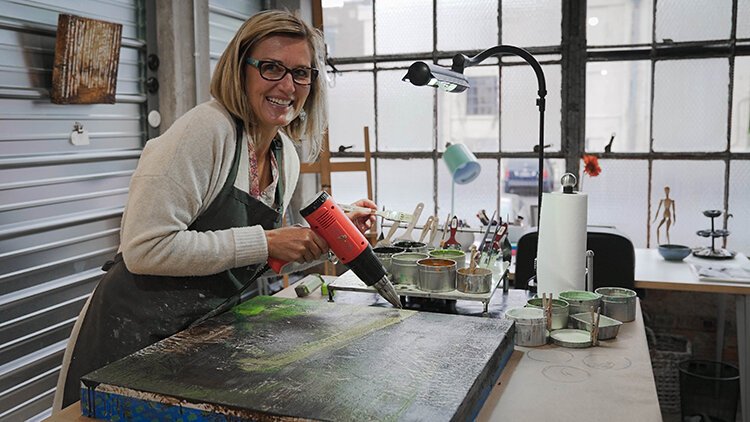 Jerri McDormand, an encaustic artist at Hatch Artist Studios