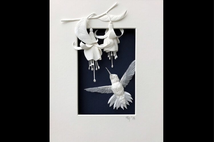 Hummingbirds are a favorite feature of paper artist Cheong-ah Hwang.