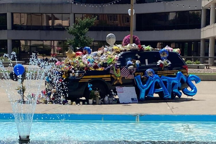 A community memorial was put together on City Hall Plaza in memory of Clark County Sheriff's Deputy Matthew Yates, who died in the line of duty in July 2022.