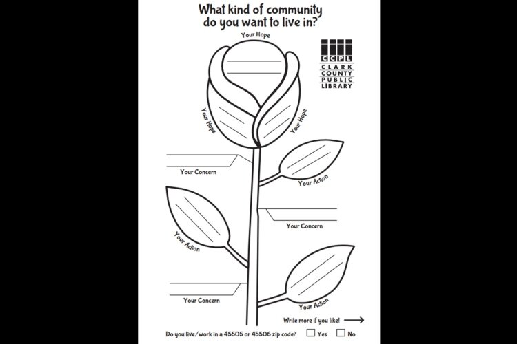 Community Garden displays will have these flyers that residents can fill out and post, adding their "flower" to the "garden." 