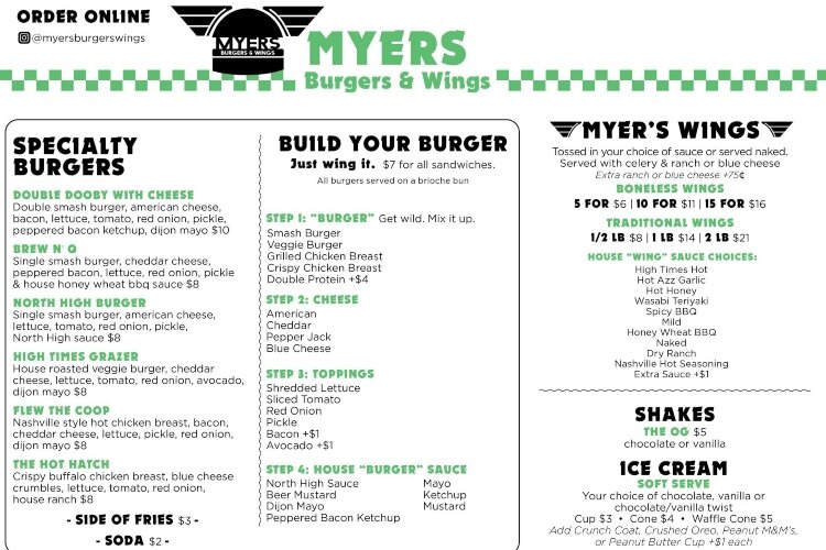 The new Downtown Springfield eatery - Myers Burgers & Wings - is part of the North High Brewing Company brand and opens June 10.
