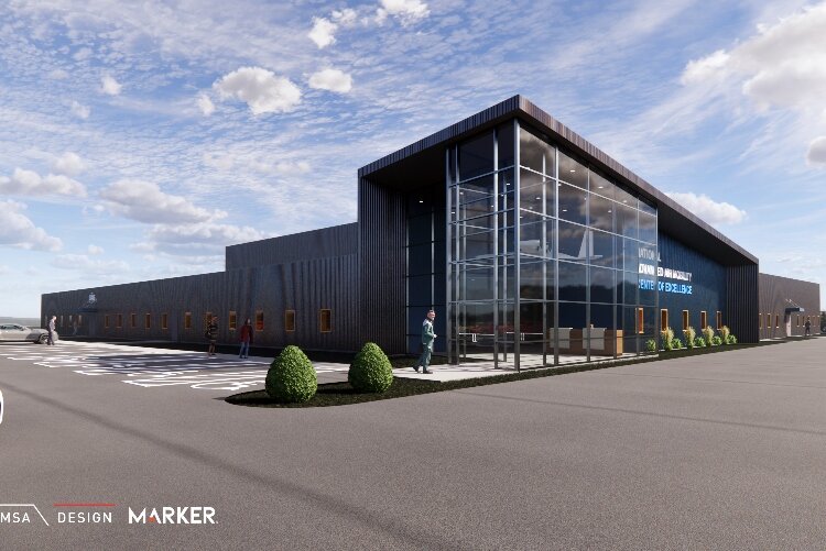 A rendering for the new National Advanced Air Mobility Center of Excellence.