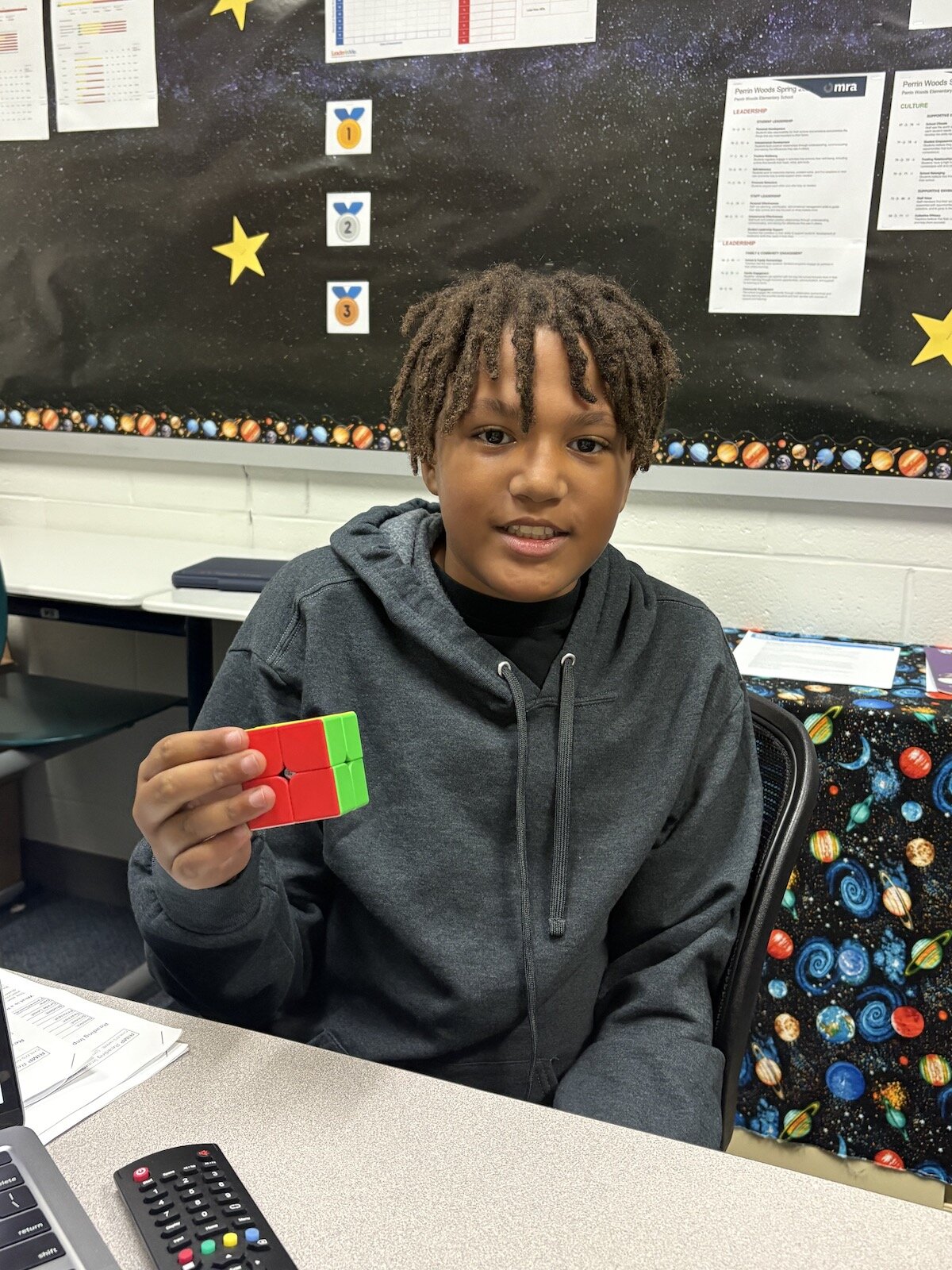 Students at Perrin Woods Elementary started a Rubik's Cube Club this year.