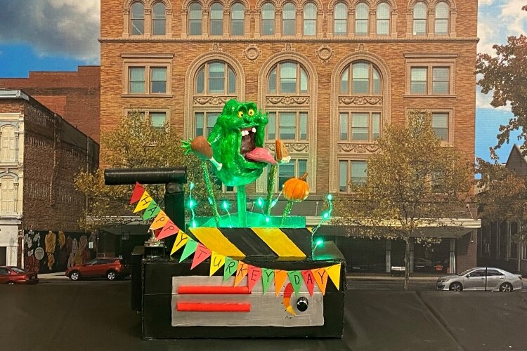 Handmade shoebox parade floats will travel in front of a Downtown Springfield backdrop.