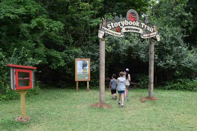 Families can easily find the entrance to the new Storybook Trail at John Bryan State Park. It's clearly marked near a parking lot, playground and restroom facility.