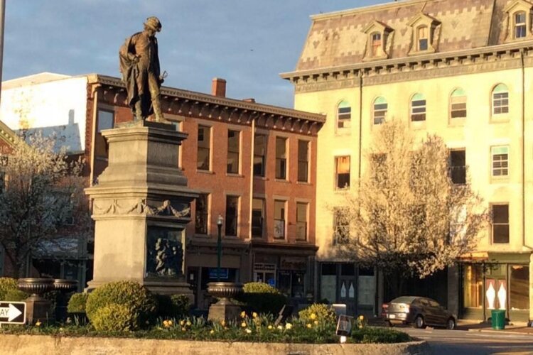 The Monument Square District in downtown Urbana include shops near the square in the middle of town.