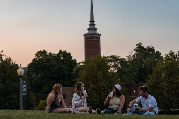 A group of Wittenberg University students - from left, Caroline Marlow, Jessica Sutherly, Katie Gardner, and Andrew Hammond - enjoyed some frozen drinks from nearby Winan's Coffee and Chocolates while on campus.